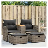 vidaXL Gartensofa 2-Sitzer mit Hockern Grau Poly Rattan