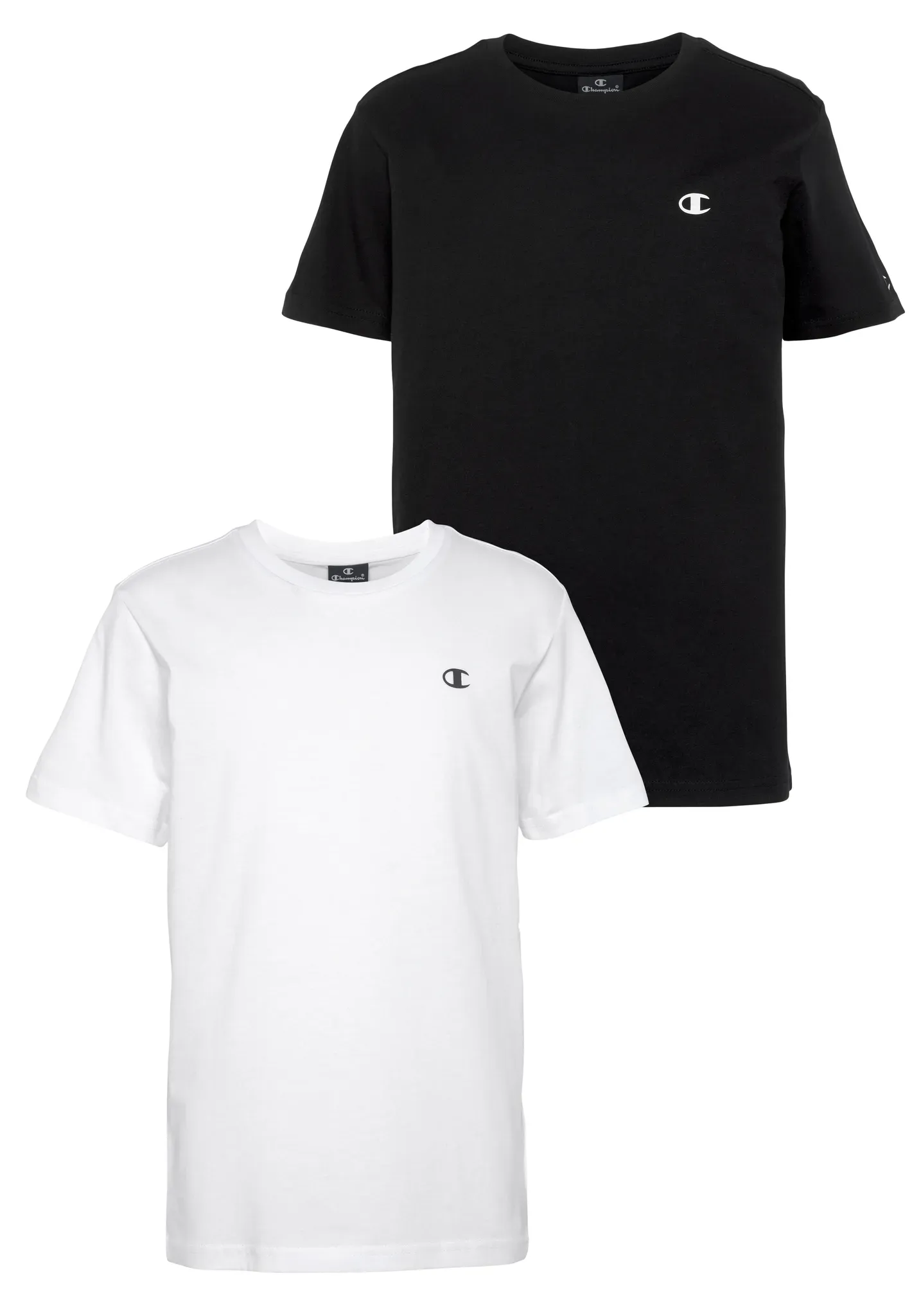 T-Shirt CHAMPION, Jungen, Gr. S (128/134), schwarz-weiß (weiß, schwarz), Jersey, Obermaterial: 100% Baumwolle, unifarben, schmal normal, Rundhals, abgesteppt, Shirts T-Shirt, für Kinder