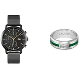 Lacoste Multi Zifferblatt Quarz Uhr für Herren mit Schwarzes Edelstahl-Mesh-Gliederarmband - 2011194 Ring für Herren Kollektion Baseline - 2040083H