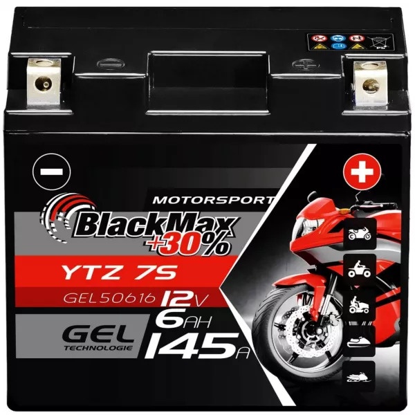 YTZ-7S Motorradbatterie 12V 6Ah BlackMax Gel CTZ-7S/GTZ-7S (DIN 50616)