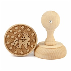 folkroll Gebäckstempel Einhorn Ø 60 mm, Buchenholz braun