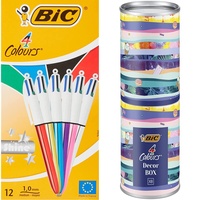 BIC 4 Farben Kugelschreiber Set 4 Colours Shine in verschiedenen Farben, 12er Pack & 4 Colours Stifte Set: 8 Kugelschreiber in verschiedenem Design, Ideal als Geschenk, Message Box