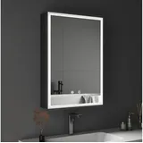 WDWRITTI Spiegelschrank mit Beleuchtung LED Spiegelschrank Bad mit beleuchtung 50x70x13cm (Badezimmerspiegelschrank mit licht, Anti-fog, 3Lichtmodi, Dimmbar, Speicherfunktion) Doppelseitiger Spiegel, Alu-Schranktür, mit Netzadapter schwarz