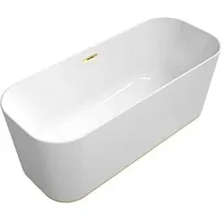 Villeroy & Boch Finion freistehende Badewanne 177FIN7N300V101 170x70cm, Wasserzulauf, Emotion, Design-Ring, weiß, gold