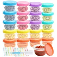 Mispudin 20 Stück Gefrierdosen Klein 120ml mit Messskala, Auslaufsichere Kleine Dosen mit Deckel Plastik, Aufkleber, Bürste, Wiederverwendbar Mini Frischhaltedosen für Snacks, Saucen (6 Farben)