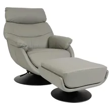 Mendler Relaxsessel mit Hocker HWC-K99, Fernsehsessel Sessel, Wippfunktion drehbar, Metall Echtleder/Kunstleder ~ grau
