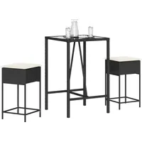 vidaXL 3-tlg. Gartenbar-Set mit Kissen Schwarz Poly Rattan