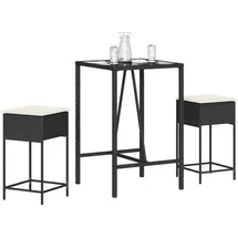 vidaXL 3-tlg. Gartenbar-Set mit Kissen Schwarz Poly Rattan