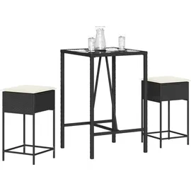 vidaXL 3-tlg. Gartenbar-Set mit Kissen Schwarz Poly Rattan
