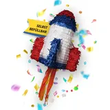 Party Factory – Pinata Rakete rot/weiß/blau für Jungen & Mädchen zum Befüllen & aufhängen – Schlag-Piñata als Party Deko in 30x40 cm für Geburtstag & Mottopartys – Partyspiel Motiv-Pinjata für Kinder