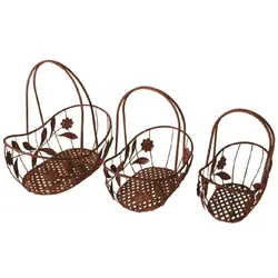 Lex Deko-Korb-Set Blumenkorb Eisenkorb Obstkorb Tragekorb Gitterkorb Garten 3tlg. Antik braun : Braun