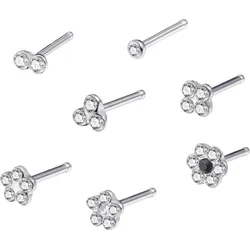 Nasenpiercing-Set FIRETTI "Multipack Schmuck Geschenk Edelstahl Piercing Nasenstecker Flower", edelstahlfarben, kristallweiß, schwarz, kristallweiß, schwarz, Piercings, Edelstahl, mit Preciosa Crystal