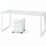 KADIMA DESIGN Schreibtisch Set 2-teilig mit Rollcontainer Weiß 160x80 cm Tisch & Container Glasplatte Soft-Close Abschließbar Serie MUENCHEN Kadima Design