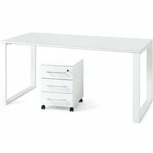 KADIMA DESIGN Schreibtisch Set 2-teilig mit Rollcontainer Weiß 160x80 cm Tisch & Container Glasplatte Soft-Close Abschließbar Serie MUENCHEN Kadima Design
