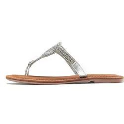 Zehentrenner, Sandale, Pantolette mit Zierperlen, Gr. 43, silberfarben, Schuhe, 61321548-43