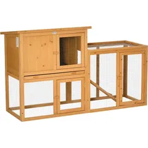 PawHut Kaninchenstall mit herausnehmbarer Bodenwanne und Rampe 141 x 60 x 86 cm orange