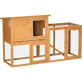 PawHut Kaninchenstall mit herausnehmbarer Bodenwanne und Rampe 141 x 60 x 86 cm orange