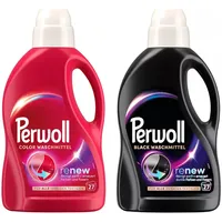 PERWOLL Flüssig-Set 2x 27 Waschladungen (54WL) 1x Black & 1x Color, Feinwaschmittel-Set reinigt sanft und erneuert Farben und Fasern, Waschmittel mit Dreifach-Renew-Technologie