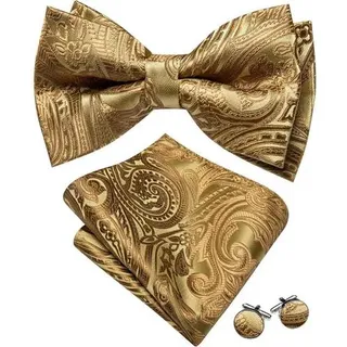 Fliege Herren Set Satin Manschettenknöpfe Hochzeit Gold