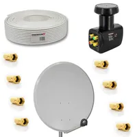 PremiumX Satelliten-Komplettanlage 80cm Satellitenschüssel Aluminium Hellgrau Quad LNB 50m