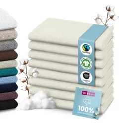 Set Handtücher Baumwolle Plain Design - Größe: 30x50, Farbe: Creme