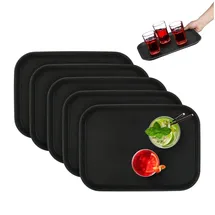 Relaxdays 5er Set, rutschfeste Oberfläche, eckiges Kellnertablett, Gastronomie, Bxt: 35x25 cm, Schwarz