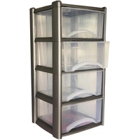 4 schubladenschrank kunststoff - aufbewahrungsturm drawer cabinet, aufbewahrungsturm mit schubladen, Aufbewahrungsschrank, schubladenturm bastelschrank (Silberner Rahmen/Transparente Schubladen)