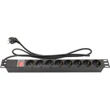 Alcasa Good Connections Steckdosenleiste 19" (1HE) - Schutzkontakt-Stecker an 8x Schutzkontakt-Buchse - Schalter mit Schalterschutz, Kinderschutz - Kunststoffprofil - schwarz