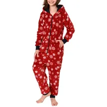 normann Jumpsuit Overall Onesie Schlafanzug Eiskristall Sterne - 50918 in rot | Gr.: 128