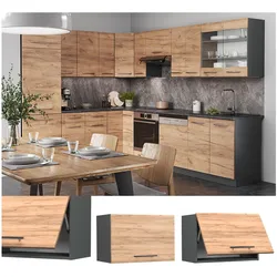 Vicco Hängeschrank Küchenschrank Küchenmöbel Fame-Line Anthrazit Eiche modern 60 cm Küche Einbauküche Hängeschrank Klapptür Dunstabzugshaube Küchenzeile