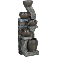 Outsunny Gartenbrunnen, Solar Springbrunnen, Zierbrunnen mit LED-Beleuchtung, 5 Stufen, Wasserbrunnen für Garten, Terrasse, Kunstharz, 37 x 35 x 107 cm