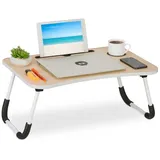 Relaxdays Laptoptisch mit Tablet- & Getränkehalter Weiß,Hellbraun,Schwarz