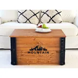 Uncle Joe ́s Truhe Mountain Couchtisch Truhentisch im Vintage Shabby chic Style aus Massiv-Holz in braun mit Stauraum und Deckel Holzkiste Beistelltisch Landhaus Wohnzimmertisch Holztisch nussbaum