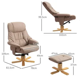 Homcom Relaxsessel mit Hocker, Fernsehsessel, TV Sessel mit Liegefunktion,Polstersessel für Wohnzimmer, Schlafzimmer, Mikrofaser Braun, 78 x 82,5 x 109 cm
