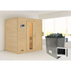 Sauna KARIBU ""Sonja" mit Energiespartür 2 Ofen 9 KW externe Strg modern", beige (naturbelassen), Saunaofen, externe Steuerung, (ohne Ofen), Saunen