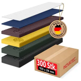 Inovatec GmbH INOVATEC Kunststoff Verglasungsklötze 300 Stück | 1-6 mm Stärken sortiert | Distanzklötze & Trageklötze Set 100x24mm | Abstandshalter für Fenster, Türen & Glas | Profi-Montagezubehör