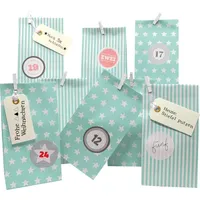 Frau WUNDERVoll® DIY Adventskalender Weihnachtszeit, Blockbodenbeutel Tuerkis Sterne und