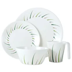 Moritz Melamin Camping Geschirr Set 4 Personen Limon Design 16 Teilig + 16 Gläser Wasser Weingläser Champagner Tafelgeschirr Picknick BBQ Kochgeschirr