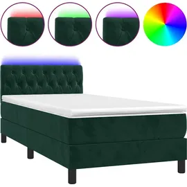 vidaXL Boxspringbett mit Matratze & LED Dunkelgrün 90x190 cm Samt