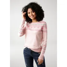 KangaROOS Norwegerpullover KANGAROOS, Damen, Gr. 36/38, rosa, Strick, Obermaterial: 50% Baumwolle, 50% Polyacryl, figurbetont hüftbedeckend, Rundhals, Rippbündchen, Pullover Norwegerpullover, im winterlichen Design