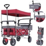 Arebos Bollerwagen Premium faltbar mit Dach, Handwagen (Bollerwagen) rot