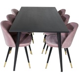 ebuy24 Dipp180x90BLBL Essgruppe Esstisch schwarz und 6 Velvet Esszimmerstühle Velour pink, schwarz, Messing dekor.