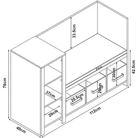 [en.casa] Sitzbank Høylandet Weiß/Grau 76 x 112 x 40 cm