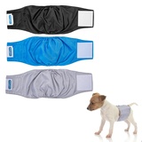 Nobleza 3X Hundewindel für Rüden, Waschbare Hunde Windeln für Männliche, Hygienische Inkontinenzhöschen, Bauchbänder für Haustiere (S Taille 23-30cm, 3er Pack, Grau, Schwarz und Blau)