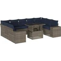 vidaXL 10-teiliges Gartensofa-Set mit Kissen, grau, Polyrattan - Grau