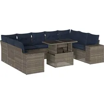 vidaXL 10-teiliges Gartensofa-Set mit Kissen, grau, Polyrattan - Grau
