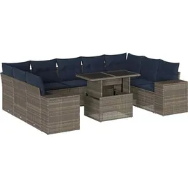 vidaXL 10-teiliges Gartensofa-Set mit Kissen, grau, Polyrattan - Grau