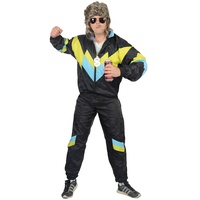 Foxxeo 80er Jahre Kostüm für Erwachsene Premium 80s Trainingsanzug Assianzug Assi - Herren Größe S-XXXXL - Fasching Karneval Anzug, Farbe schwarz gelb babyblau, Größe: XXL