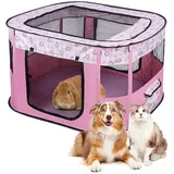 Faltbares Laufgitter Für Welpen Und Andere Haustiere – Aus Oxford-gewebe – Rechteckiges Zelt Für Hunde, Kaninchen, Meerschweinchen Und Katzen – Für Drinnen Und Draußen – 70 X 55 X 40 Cm – Rosa-crezuo