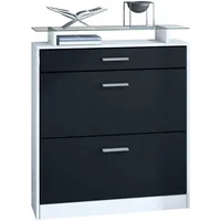 Vladon Schuhschrank Schwarz, Holzwerkstoff, 89x104x23 cm, Garderobe, Schuhaufbewahrung, Schuhkipper